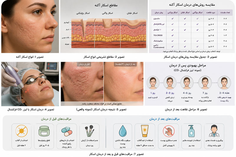راهنمای جامع انواع اسکار آکنه، روشهای درمان جای جوش، مراحل بهبود و مراقبتهای قبل و بعد از درمان