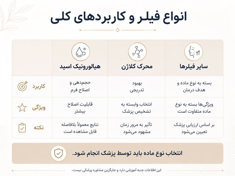 مقایسه انواع فیلر بر اساس ماده و کاربردهای منتخب