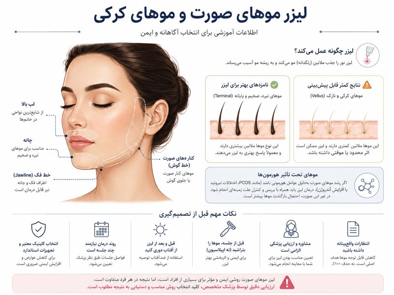 لیزر موهای صورت و موهای کرکی؛ نواحی مناسب و محدودیت درمان موهای نازک