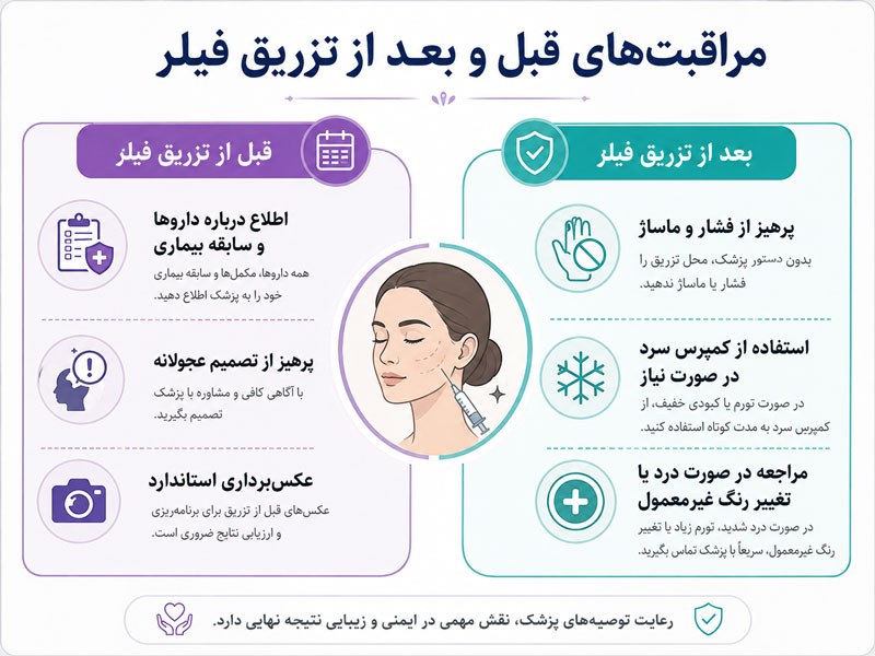 مراقبتهای قبل و بعد از تزریق فیلر