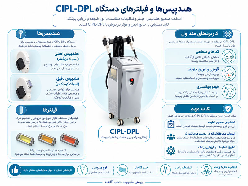 هندپیس‌ها و فیلترهای دستگاه CIPL-DPL برای کاربردهای مختلف پوستی