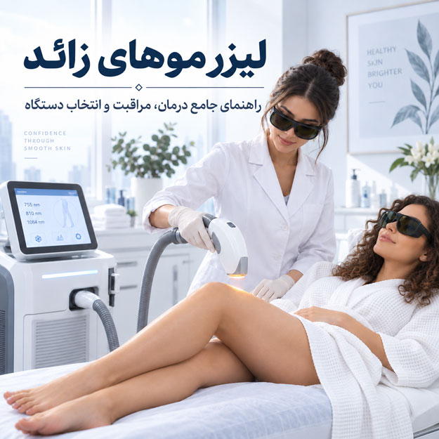 جلسه لیزر موهای زائد در کلینیک با هندپیس غیرتماسی و عینک محافظ